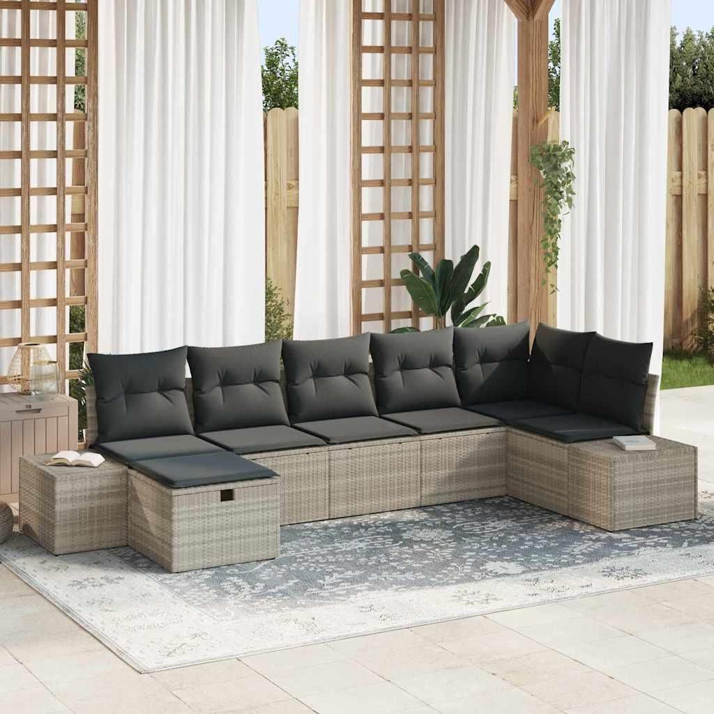 Maison Exclusive - Gartensofa-set mit Kissen 7 pcs Hellgrau Poly-Rattan