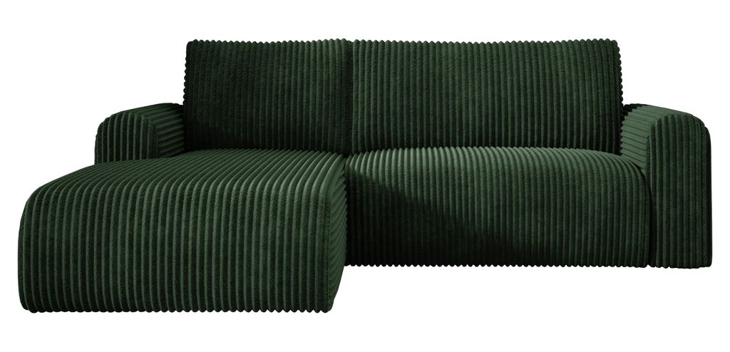 Ecksofa Cord MANDY 180x285 cm mit Schlaffunktion Grün TILIA 39 Links, Eckcouch mit Bettkasten, Sofa L-Form, Polsterecke, Wohnlandschaft
