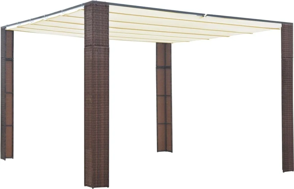 Pavillon polyrotin 3x3m marron crème - Tonnelle de jardin pour terrasse