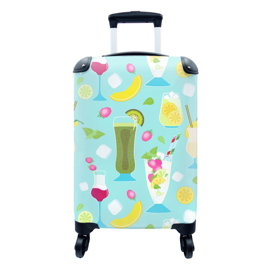 MuchoWow Koffer Handgepäck Trolley Rollkoffer Kleine Reisekoffer mit 4 Rollen - Cocktail - Sommer - Obst - Muster - Cabin Size < 55x40x23 cm & 5...