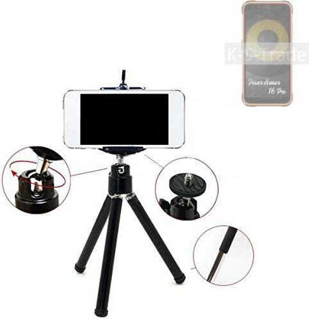 K-S-Trade Smartphone Stativ Dreibein kompatibel mit Ulefone Power Armor 16 Pro Tripod aus Aluminium Klemmstativ Stativ Adapter für Mobiltelefone