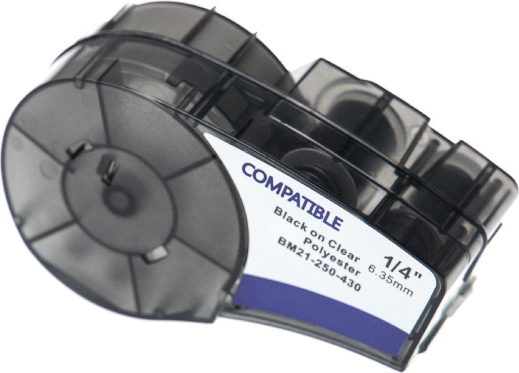 vhbw Schriftband-Kassette kompatibel mit Brady M210, M210-LAB, M211, LABPAL Etiketten-Drucker 6,4m x 6,35mm Schwarz auf Transparent, Polyester
