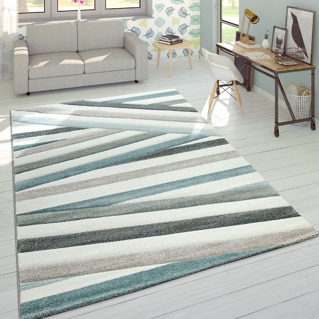 Moderner Kurzflor Teppich Pastellfarben Geometrisches Design Multicolor