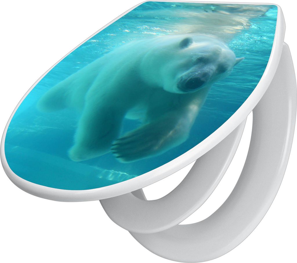 banjado Familien WC Sitz mit Absenkautomatik 37x44,5x5cm -Eisbär unter Wasser - Klodeckel/Klobrille mit kindersitz aus hochwertigem Polypropylen -...