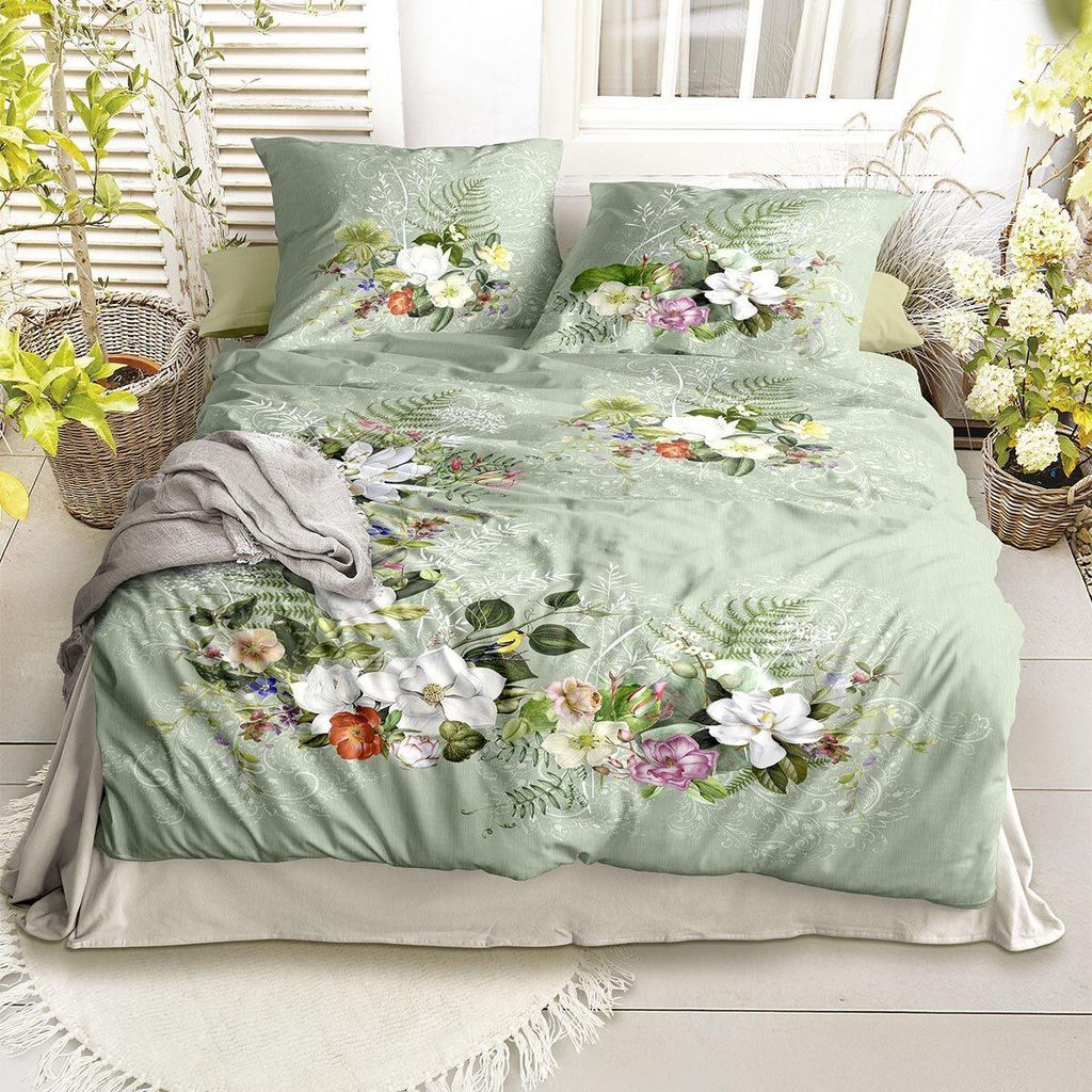 Irisette Mako-Satin Bettwäsche Wave 8711 grün 135x200 cm + Produktbild 