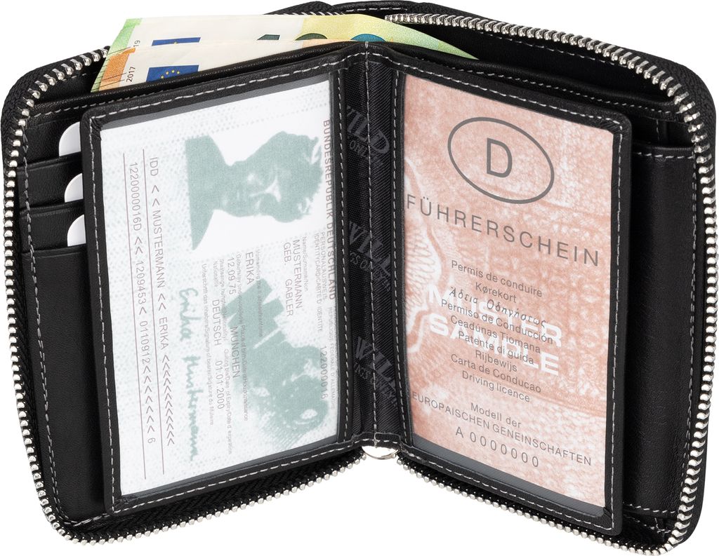 RFID Leder Portmonee Geldbörse Herren mit Reißverschluss Produktbild 4