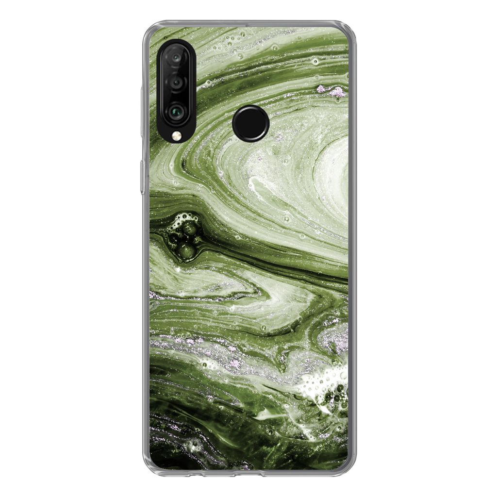 MuchoWow Handyhülle Schutzhülle Hülle für Huawei P30 Lite Marmor - Naturstein - Kalkstein Silikon Softcase Handy Hülle - Handyhülle