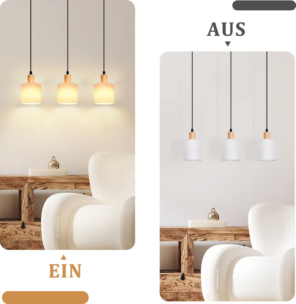 Lampe table à manger bois blanc - Éclairage doux 3 points ZMH E14