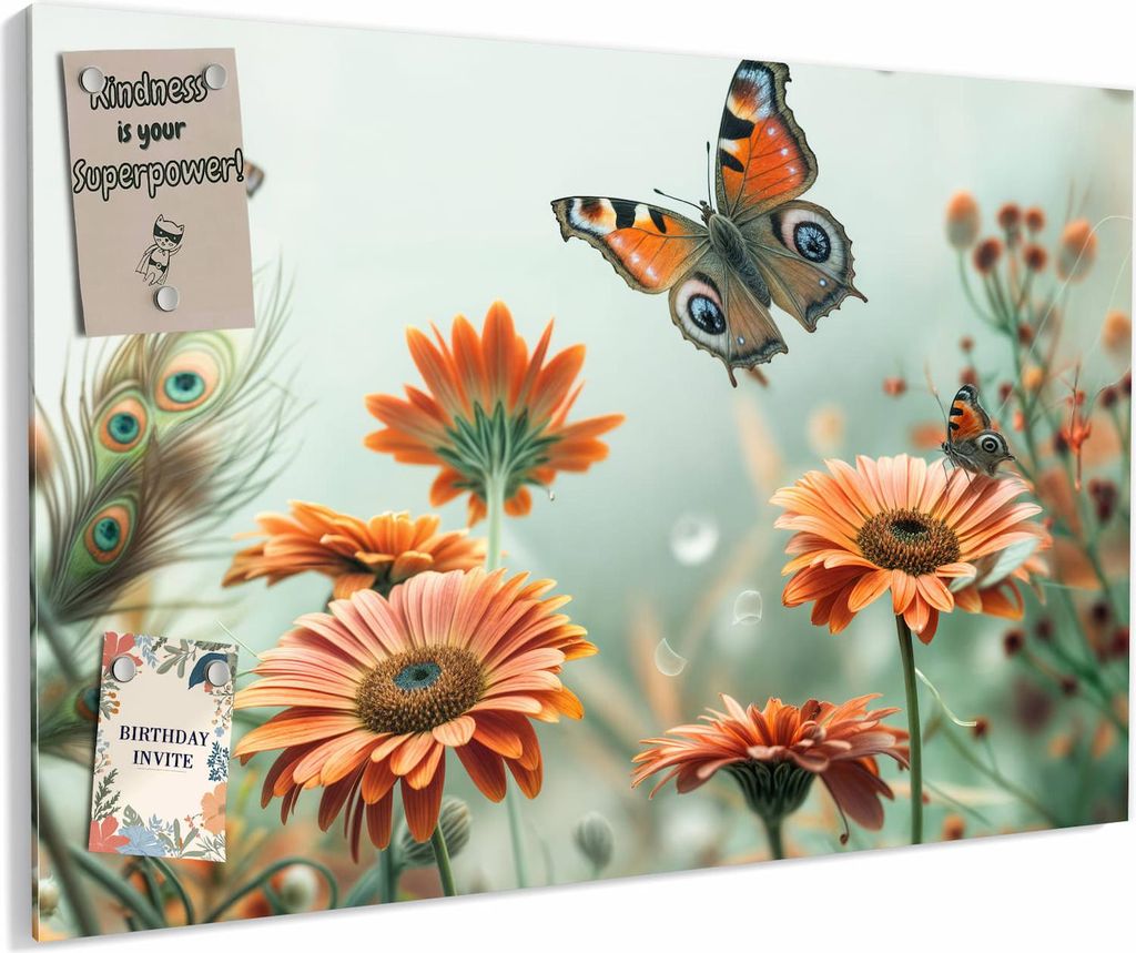Magnettafel 60x40cm magnetisch & beschreibbar Metall-Board - Schmetterling Wiese