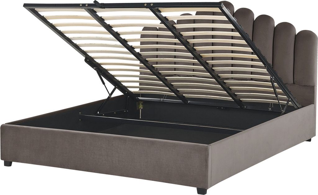BELIANI Polsterbett Taupe Samtstoff 180 x 200 cm Produktbild 