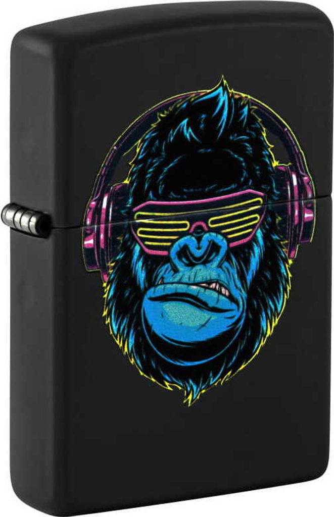 Zippo Feuerzeug DJ Design Neon Gorilla mit Schwarzlicht Effekt Benzin Sturmfeuerzeug
