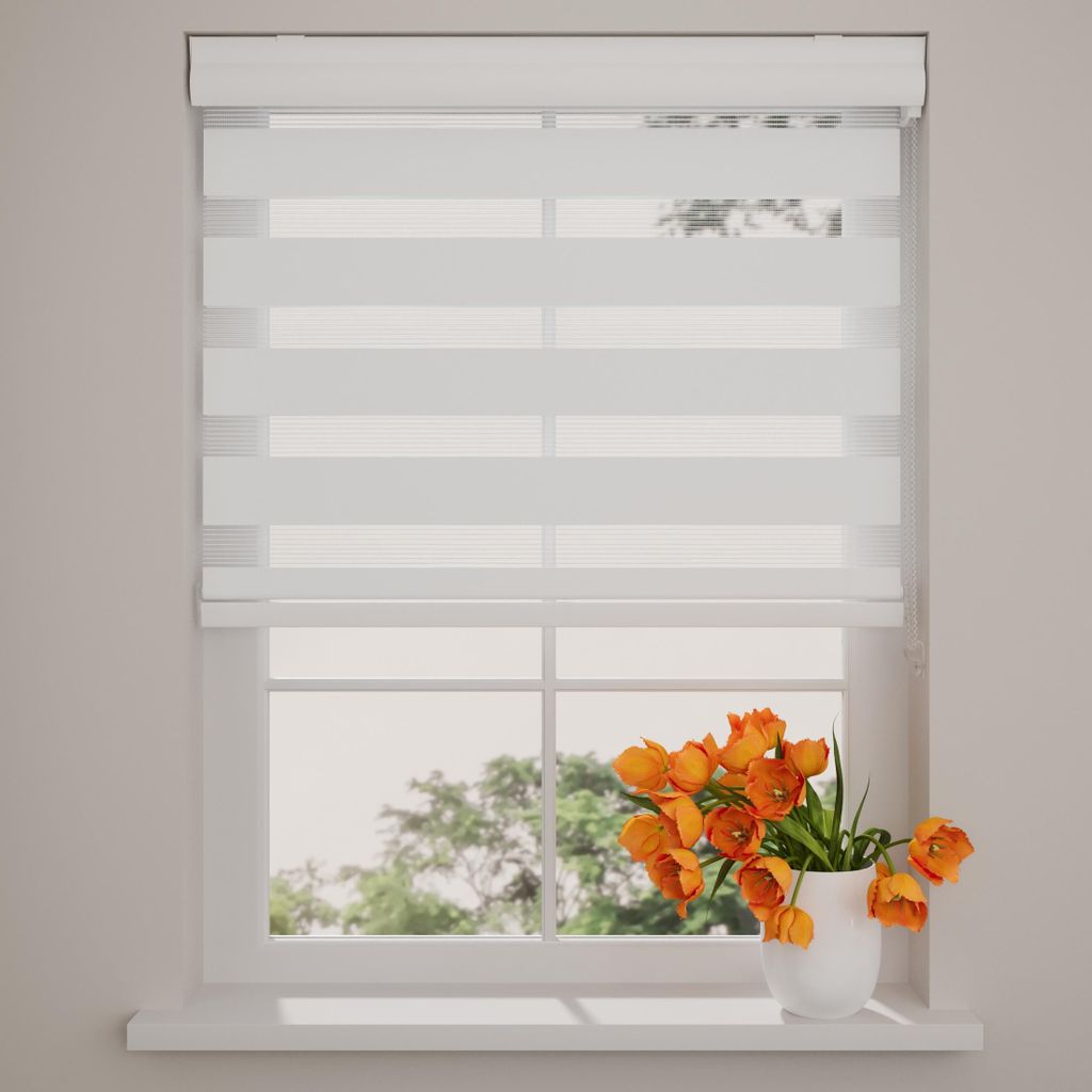 Radeco Doppelrollo mit Kassette 150 x 240 cm (BxH) weiß, Blickdicht oder Transparent, ohne Bohren möglich, Doppelrollo Wandmontage, Kassettenrollo