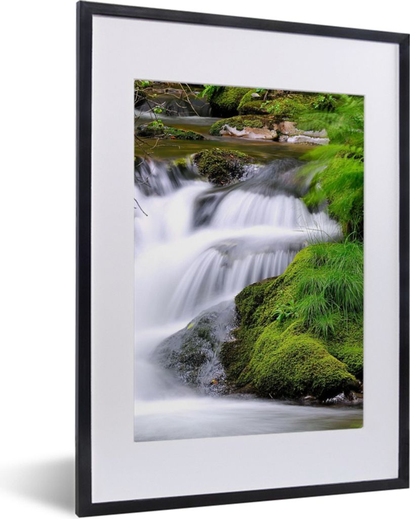 MuchoWow Gerahmtes Poster Wasser - Natur - Wasserfall 30x40 cm - Poster mit Schwarzem Bilderrahmen Wandposter Rahmen Foto Bilder - Wandposter Sch...