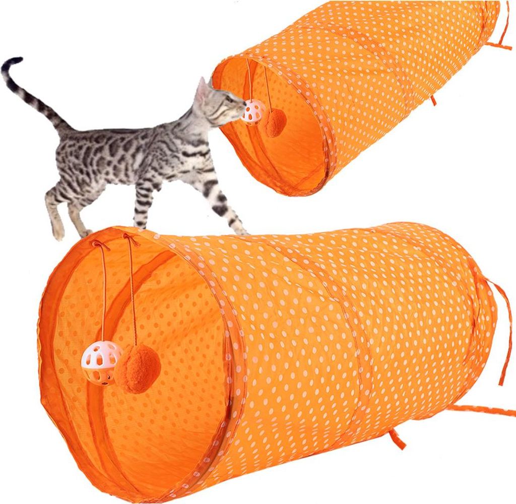 Faltbare Katze Dot Tent Long Tunnel Bed Toy Interaktive Spielzeuge Verstecken Tunnel (Orange)