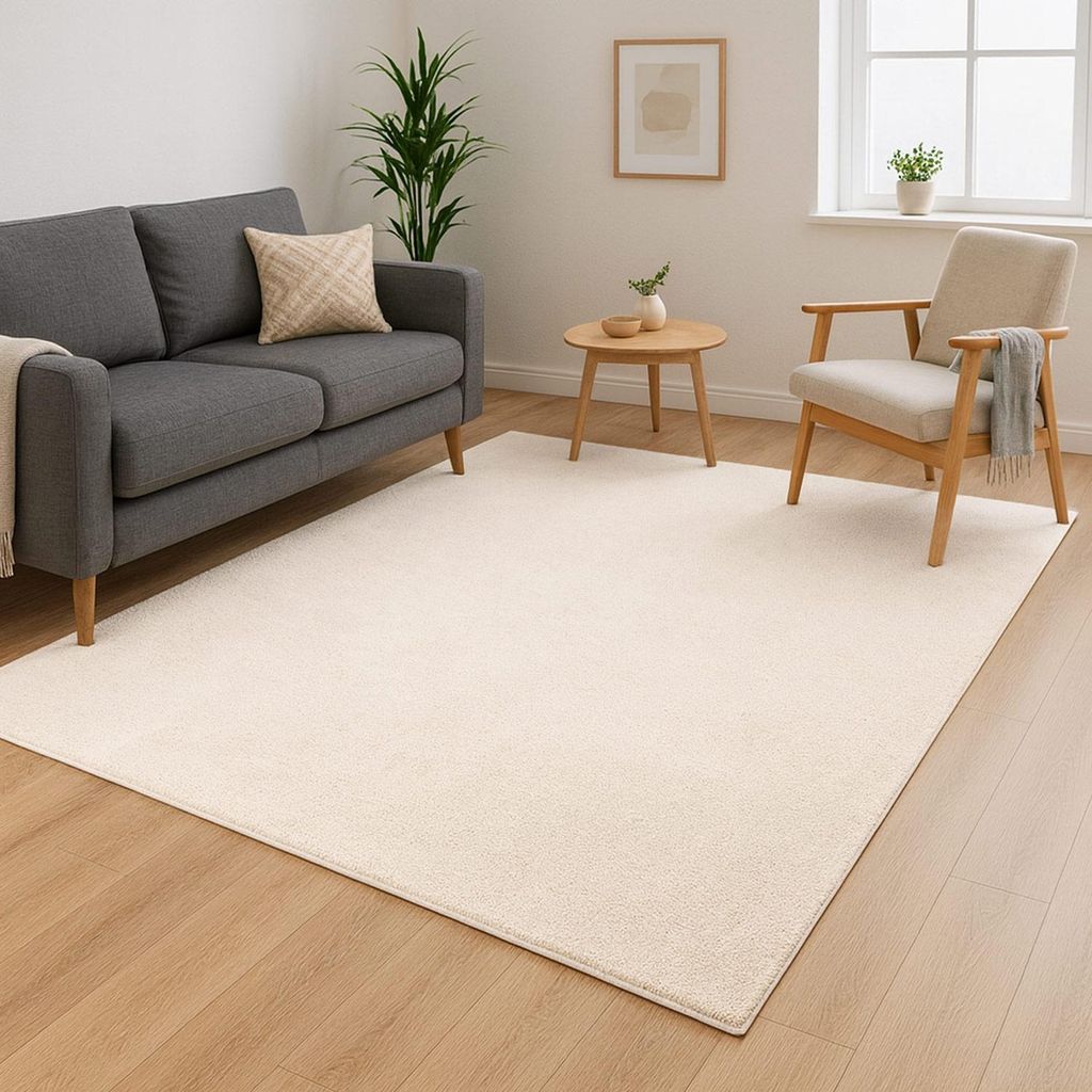 Waschbarer Teppich Wohnzimmer Kurzflor - 200x280 cm Creme - Rutschfest & Pflegeleicht