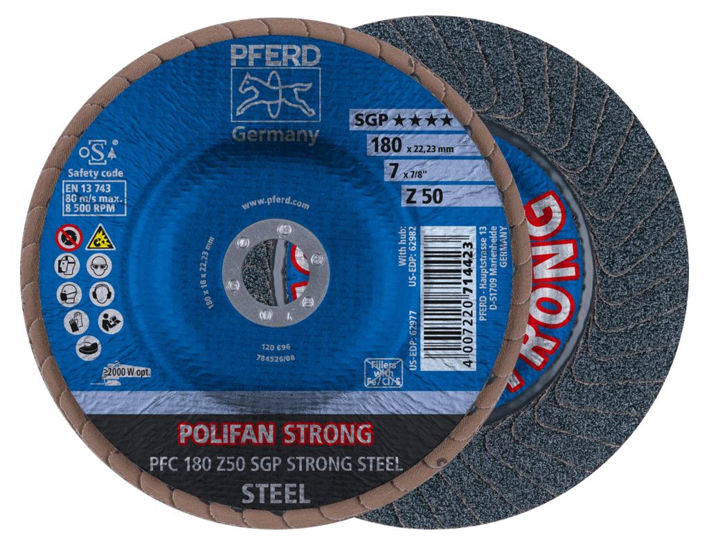 PFERD POLIFAN flap discs zirconia alumina Z SGP STRONG STEEL, 18 cm, 10 Stück(e)