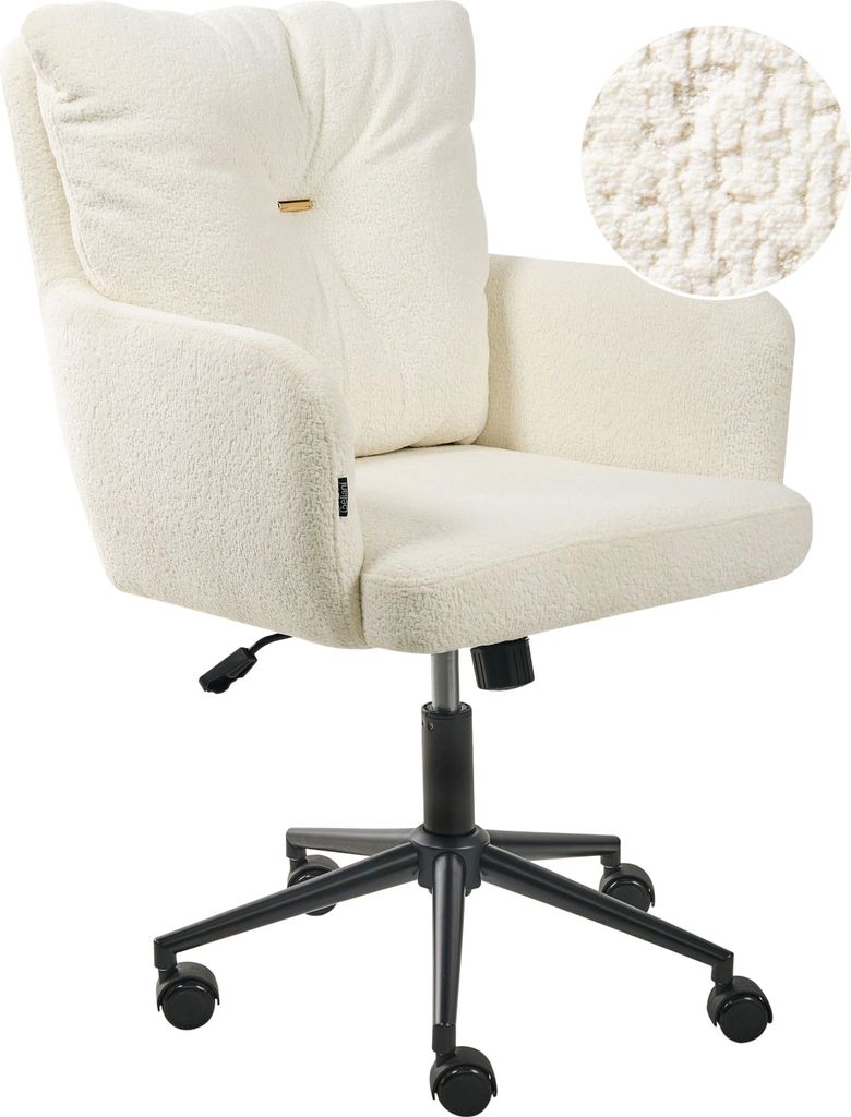 BELIANI Bürostuhl Beige Bouclé-Stofbezug Gesteppt mit Armlehnen Bremsbare Rollen Gasdruckfeder Höhenverstellbar Drehbar Modern Drehstuhl Arbeits...