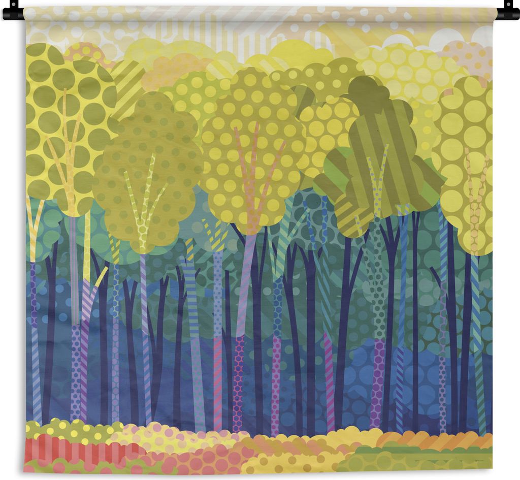 MuchoWow Wandteppich Wandbehang Eine Illustration von grünen Bäumen in einem Wald 150x150 cm Tapisserie Dekoration Wandtuch - Wohnaccessoires -...