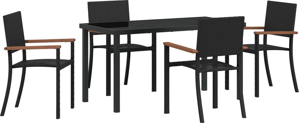 Garten-Essset Schwarz Poly-Rattan 5-teilig, Gartenstühle DesignMöbel Neu