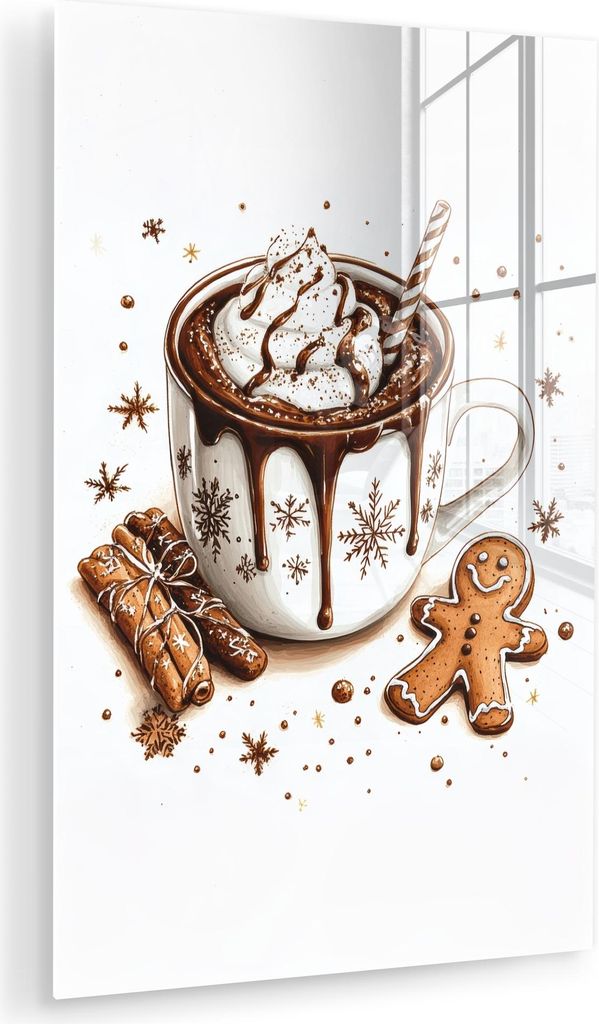 MuchoWow Glasbilder - Bilder auf Wandbild - Foto auf Glas Chocomel - Dekoration - Torte - Winter - Weihnachten 60x90 cm Wanddekoration aus Glas - A...