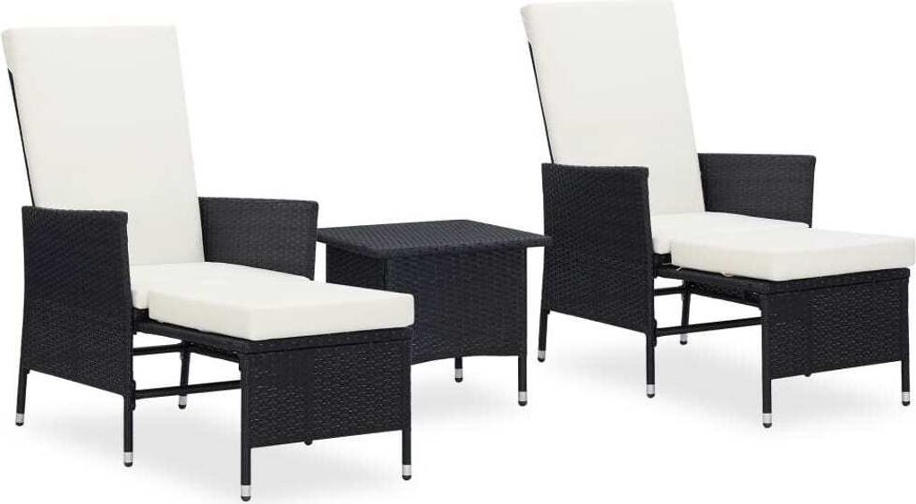 The Living Store 3-tlg. Garten-Lounge-Set mit Auflagen Poly Rattan Schwarz