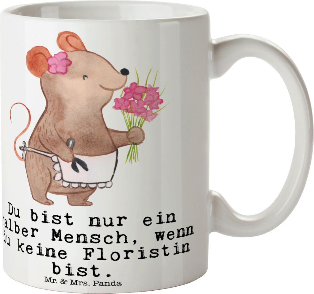 Mr. & Mrs. Panda Kaffeetasse Floristin Herz - Weiß - Geschenk, Kaffeebecher, Tasse, Lustig, Blumenlanden, Kaffeepott, Spruch, Becher, Ausbildung, ...