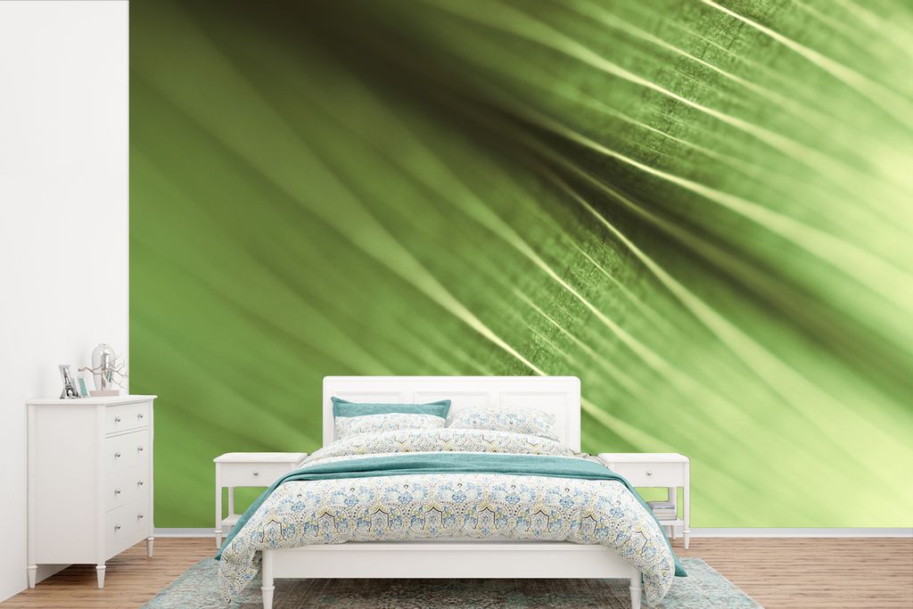 MuchoWow Fototapete für Wohnzimmer oder Schlafzimmer Wandtapete Vinyl Motivtapete Makroaufnahme eines grünen botanischen Blattes - 360x240 cm -...
