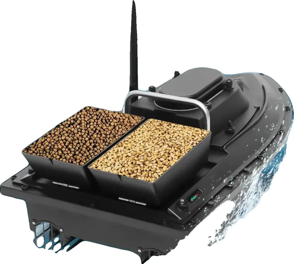 Bateau Amorceur avec Double Bac et Pilotage à Distance Noir Anti-Algues