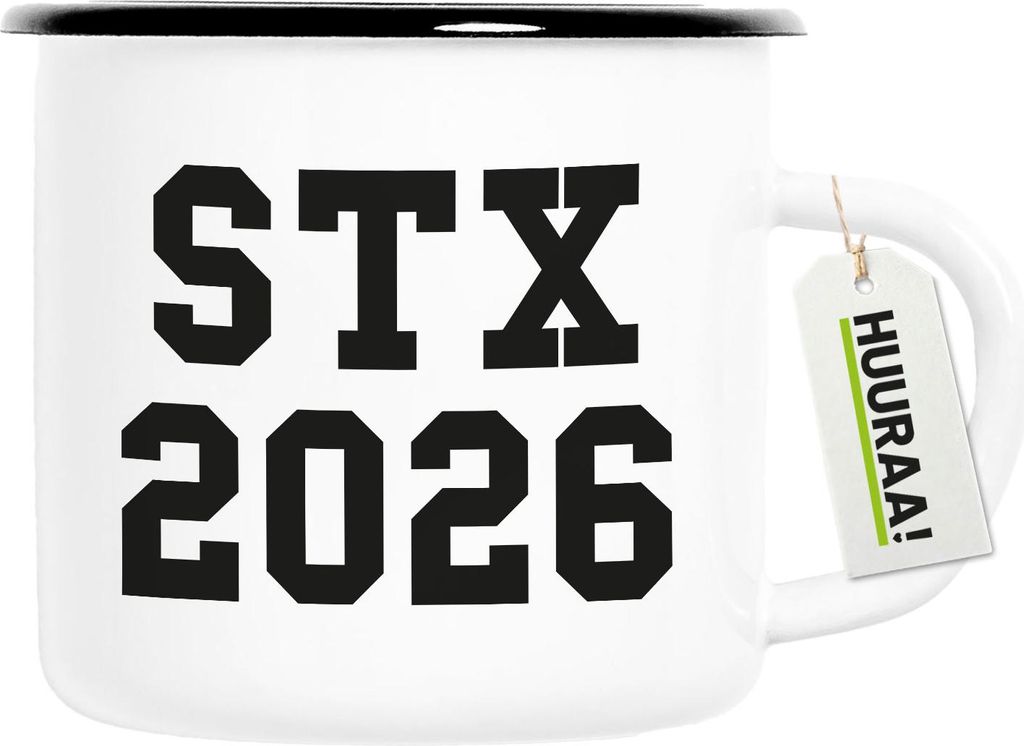 Huuraa Emaille Tasse STX 2026 Abschluss Dänemark 300ml Vintage Campingbecher Geschenkidee