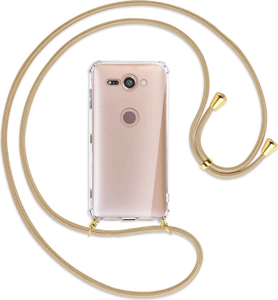 Handykette Backcover-Schutzhülle mit Band (Metall goldfarben) für Sony Xperia XZ2 Compact - caramel