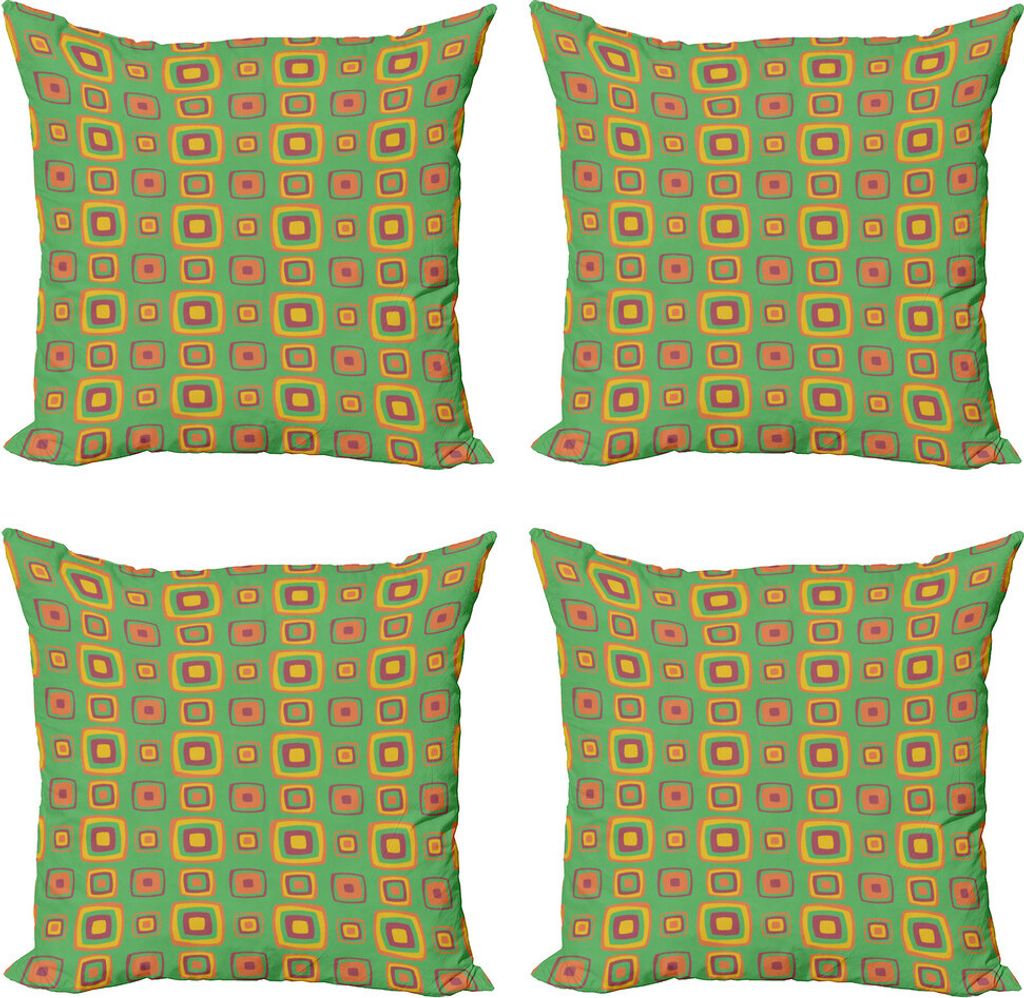 ABAKUHAUS Geometrisch Kissenbezug Set (4 Stück), Retro Feelings Squares, Moderner Doppelseitiger Digitaldruck, 45 cm x 45 cm, Sea Green Orange Lila