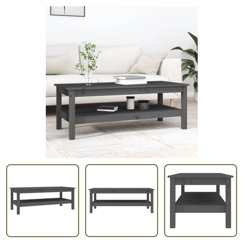 The Living Store Couchtisch Grau 110x50x40 cm Massivholz Kiefer