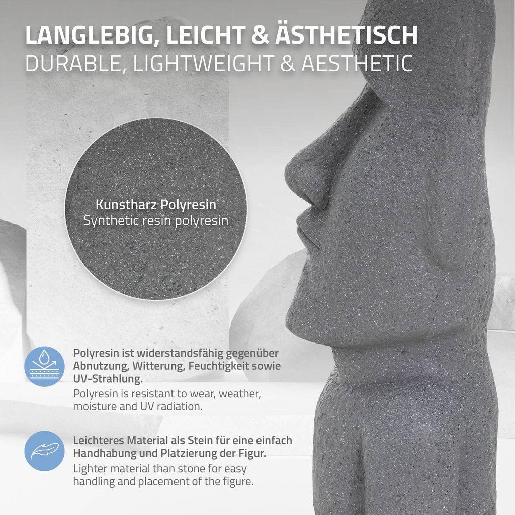 ECD Germany Moai Figur Rapa Nui Kopf 53,5 cm hoch, Grau, Produktbild 3