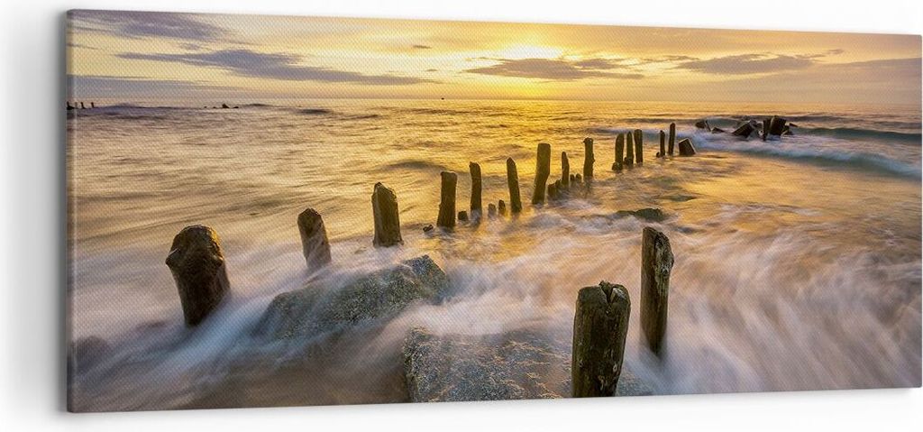 Bild auf Leinwand - Leinwandbild - baltisch meer Mole Landschaft - 120x50cm - Wand Bild - Wanddeko - Leinwanddruck - Bilder - Kunstdruck - Wanddeko...