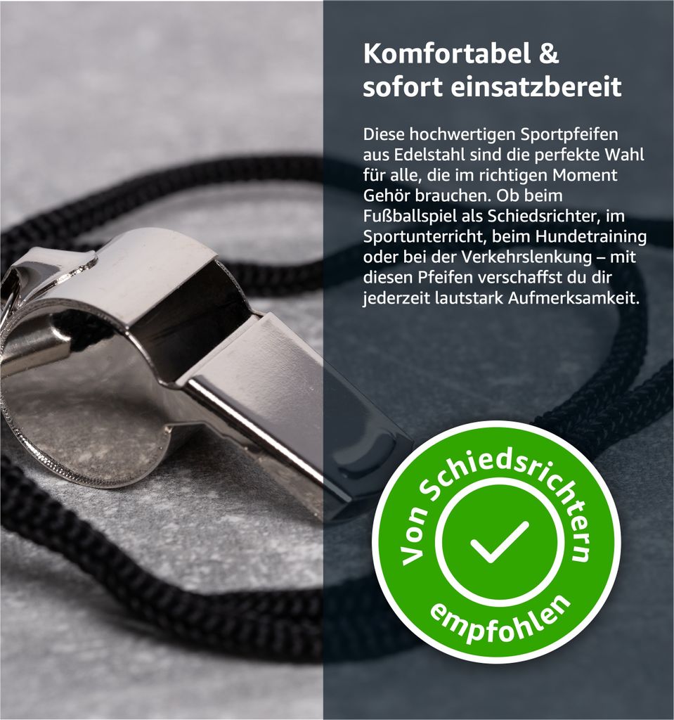 6er Set Trillerpfeife aus Edelstahl mit Band - Produktbild 3