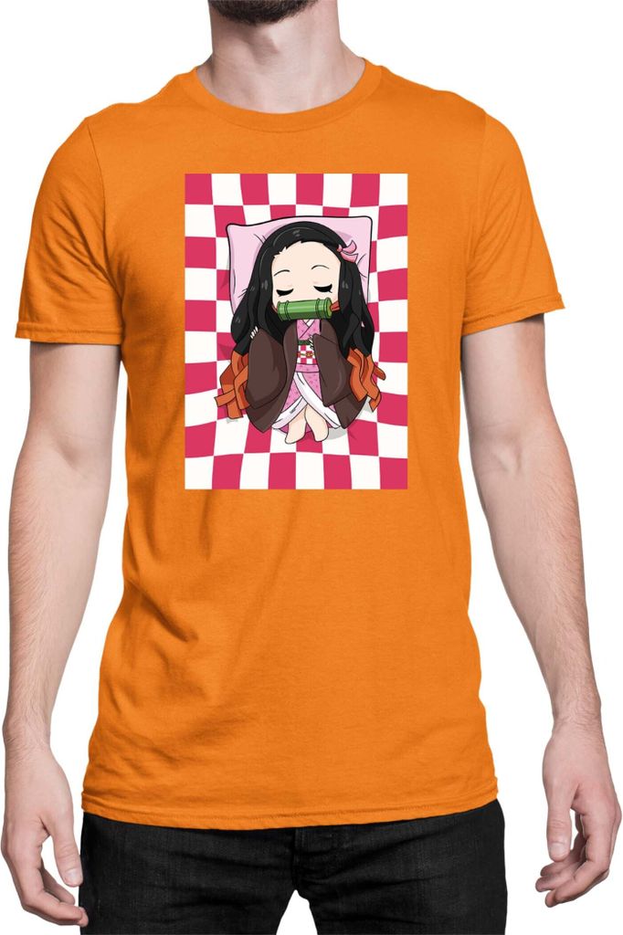 Herren T-Shirt Demon Anime Slayer Kimetsu No Yaiba Nezuko Sleeping, Man 2XL / Orange