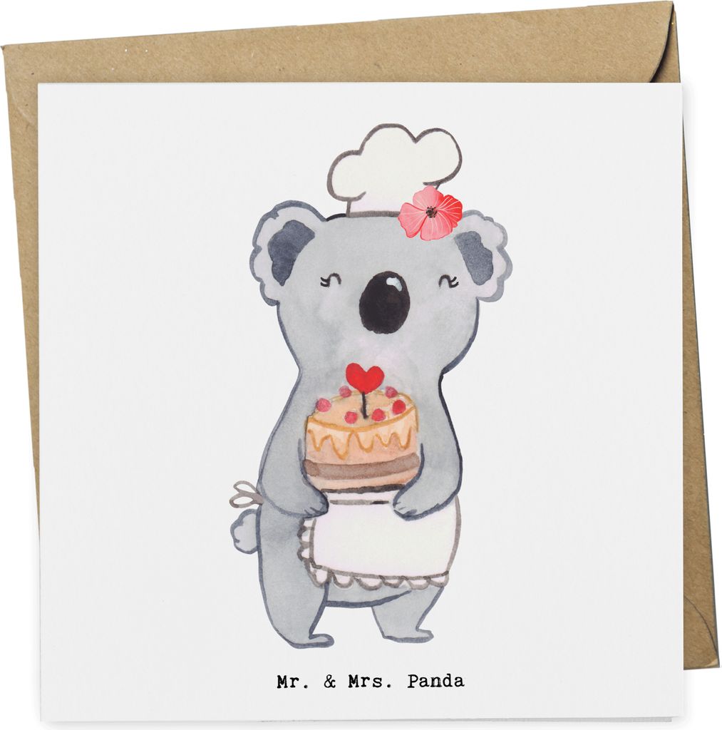 Mr. & Mrs. Panda Grußkarte Konditorin Herz - Weiß - Geschenk, Zum Geburtstag, doppelkarte, faltkarte, Klappkarte, anlasskarte, Torte, Kuchen, Gl...