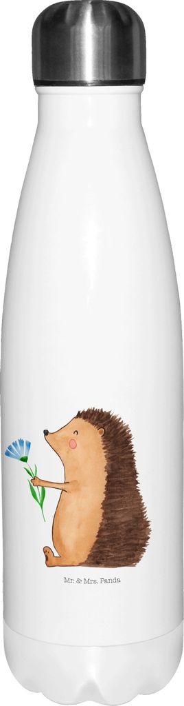 Mr. & Mrs. Panda Trinkflasche Igel Blumen - Weiß - Geschenk, Krankenhaus, Thermos, trinkflaschen, Gute Besserung, Genesungswünsche, Lustige Sprü...