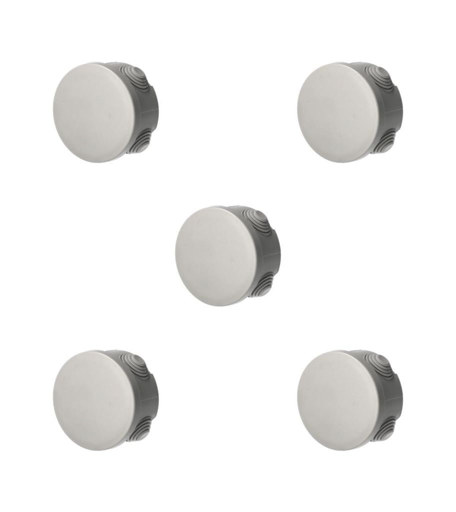 5x Aufputz-Abzweigdose IP-geschützt mit Kabelverschraubungen, Deckel zum Klicken, 89x47mm, IP55, grau, EDO777769, EDO Technic