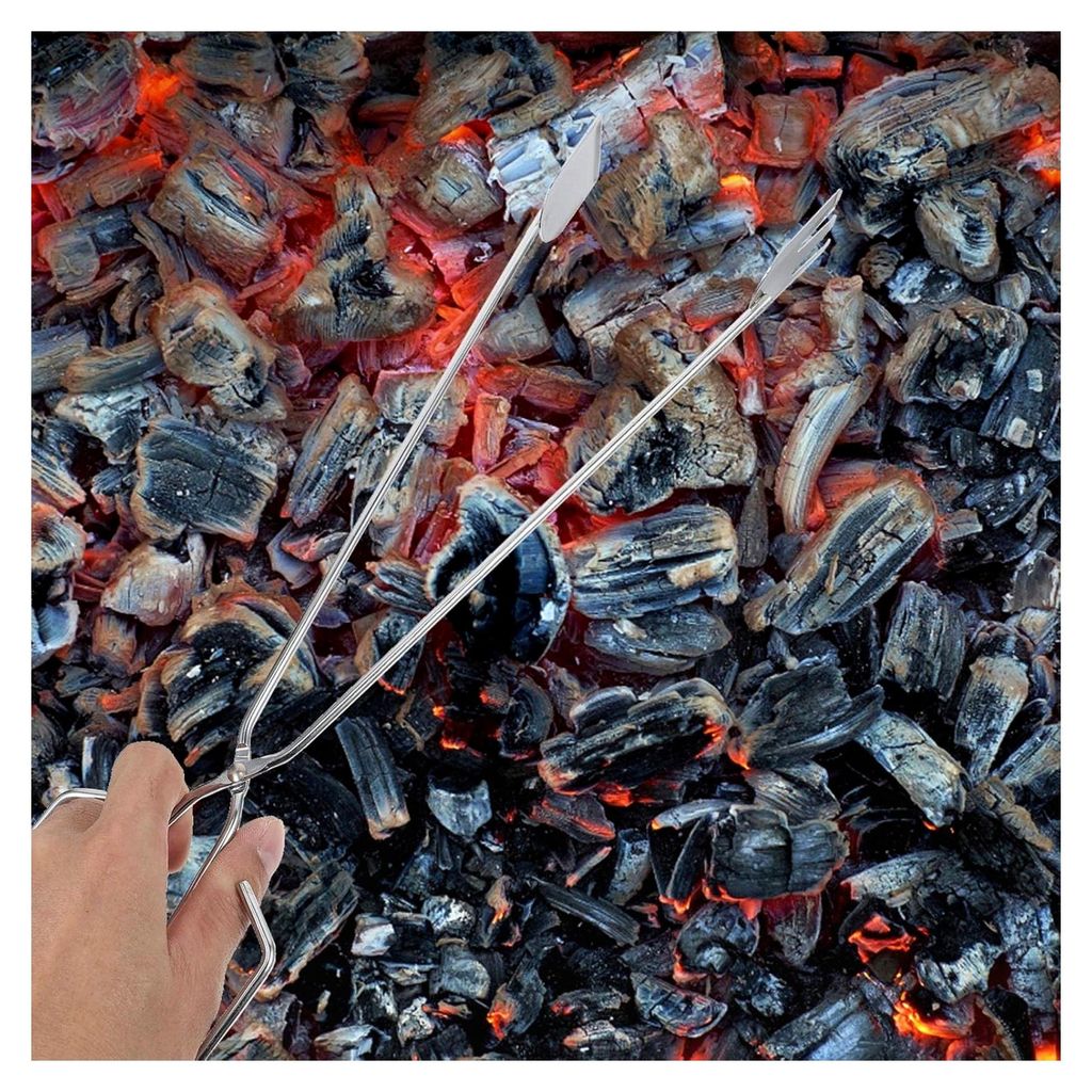 5 Stück Verchromte Holzkohlezangen 36 cm Hitzebeständige Kohlezange mit Langem Griff für Grillen und Brennholz