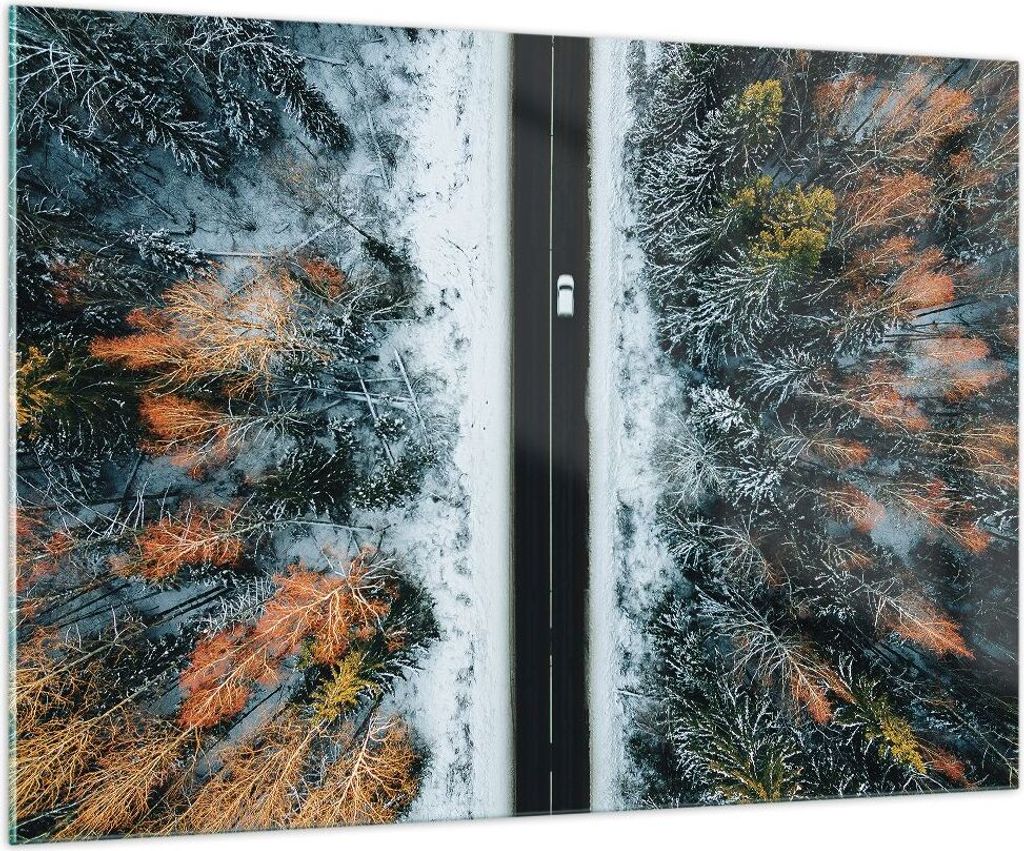 Bilder auf glas - Einteilig - Wald Weg Schnee - 100x70cm - Glasbilder - Wandbilder - Bilder - zum Aufhängen bereit - Wanddekoration aus Glas - Gla...