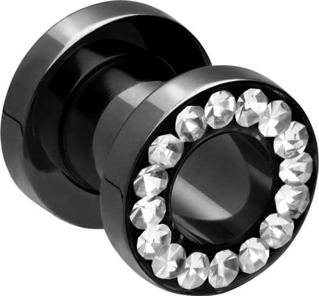 Chirurgenstahl Tunnel KRISTALLRAND EPOXY Schwarz Außendurchmesser: 6mm