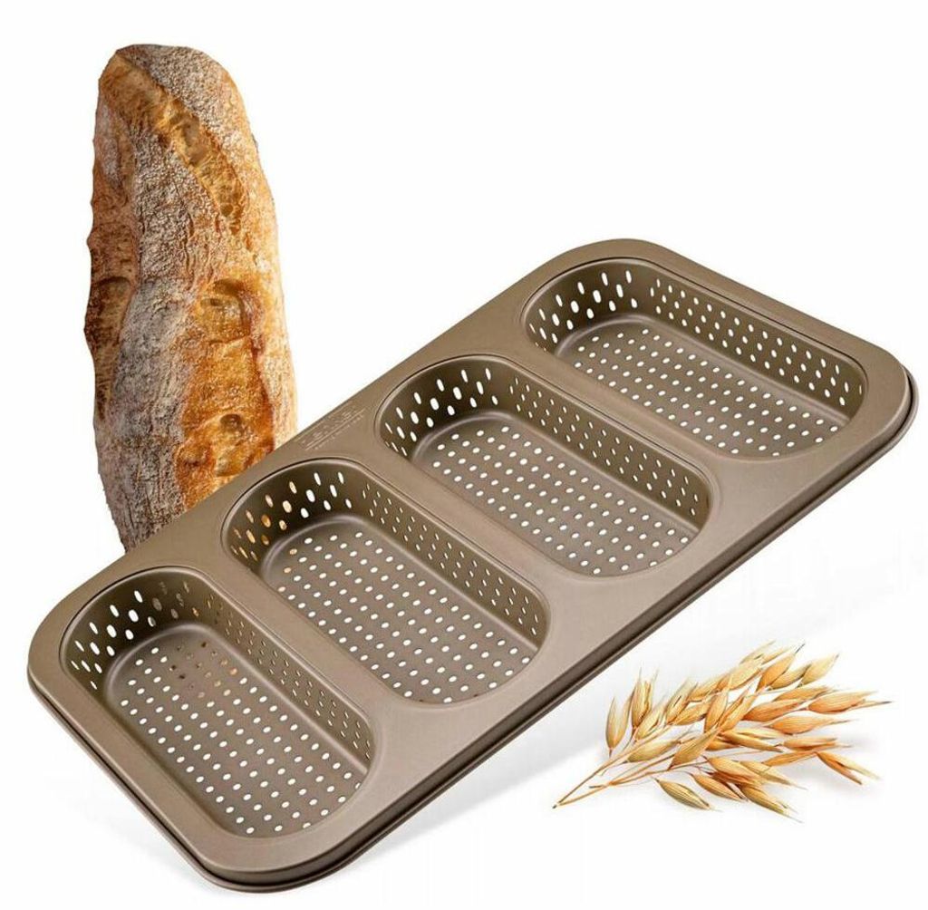 Zenker 4er Mini-Baguetteblech Dein Brot!, Stahlblech mit ILAG-Beschichtung, Gold, 32 x 22 cm, 7315