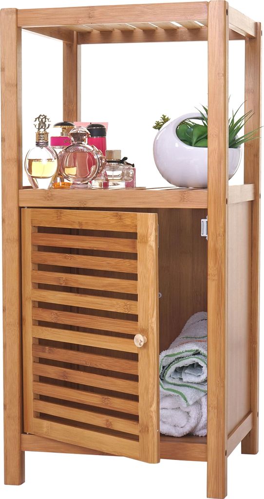 Badregal HWC-B18, Badezimmer Badschrank Standregal mit Tür, Produktbild 