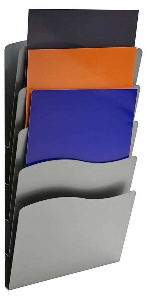 Metall Wandprospekthalter – übersichtlich gefächertl DIN A4 Hochformat Silber 5 Fächer
