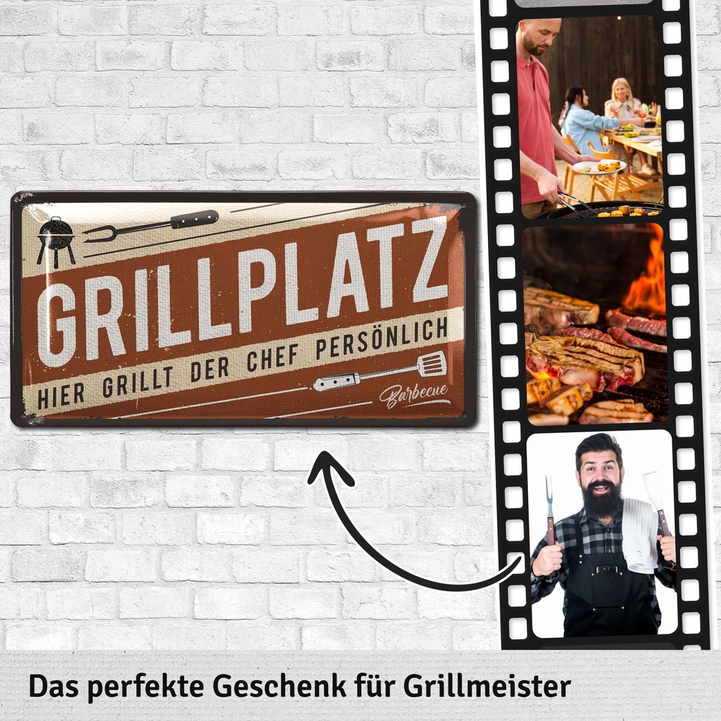LANOLU Retro Blechschild Grillen - 20x30cm Vintage Metallschild Für Garten & Grillplatz