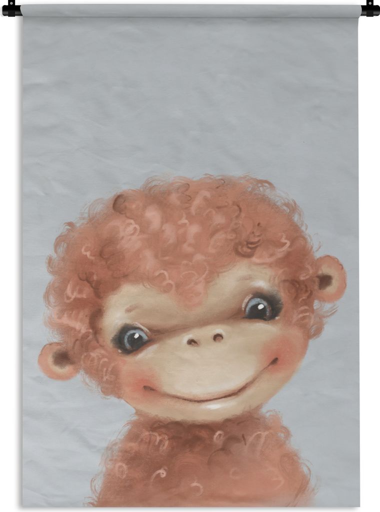 MuchoWow Wandteppich Wandbehang Affe - Kinder - Tier 60x90 cm Tapisserie Dekoration Wandtuch - Foto-Teppich - Abwaschbar