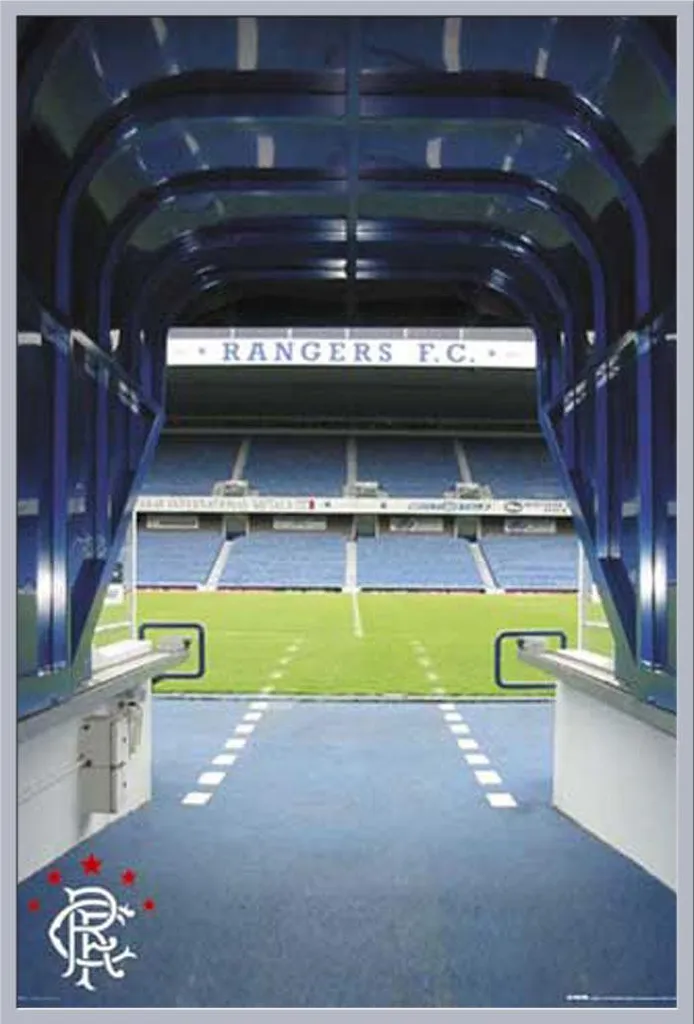 Cadre Shinsuke Argenté et Affiche Rangers Tunnel Ibrox Vitre Acrylique