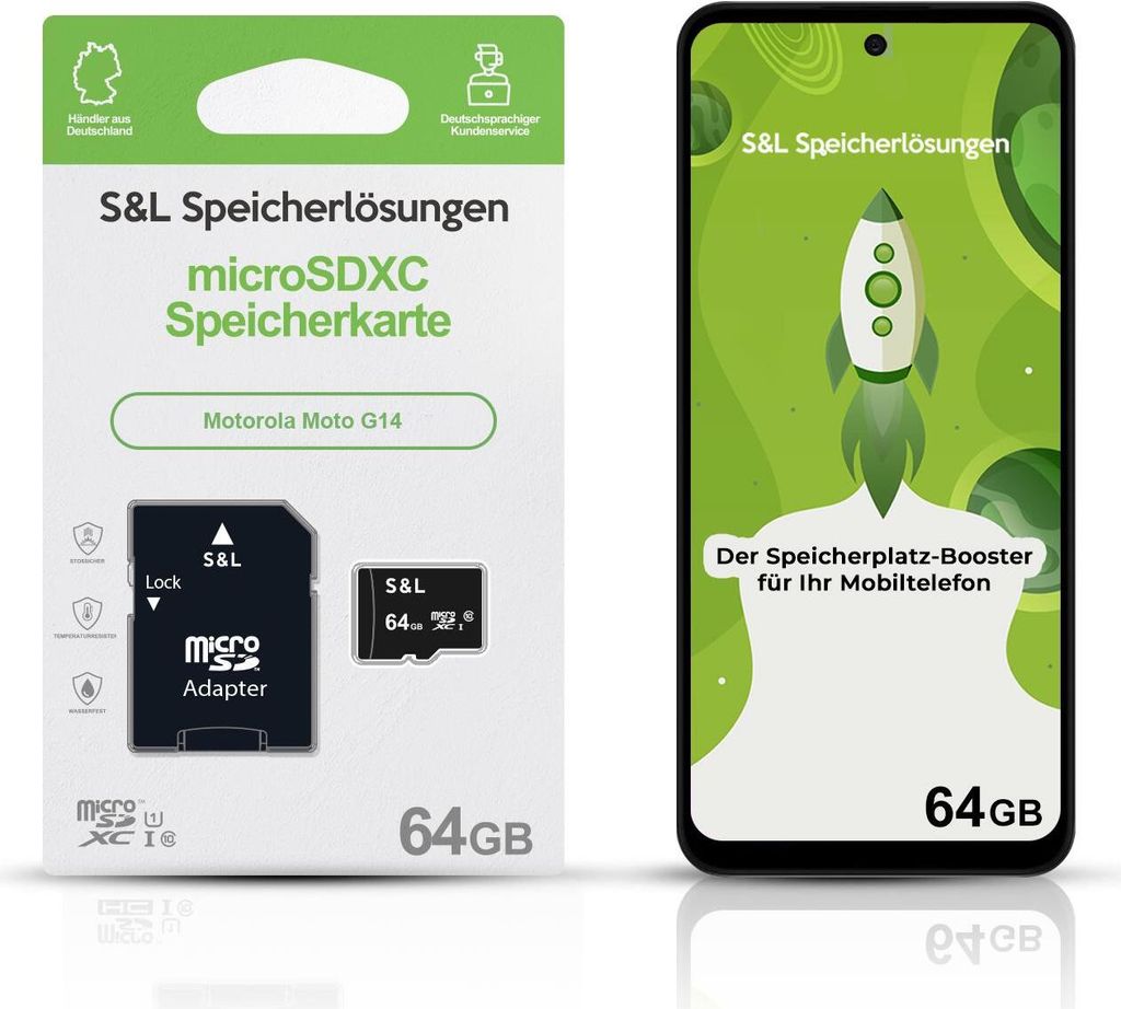 microSD Speicherkarte S&L für Motorola Moto G14 - Speicherkapazität: 64 GB