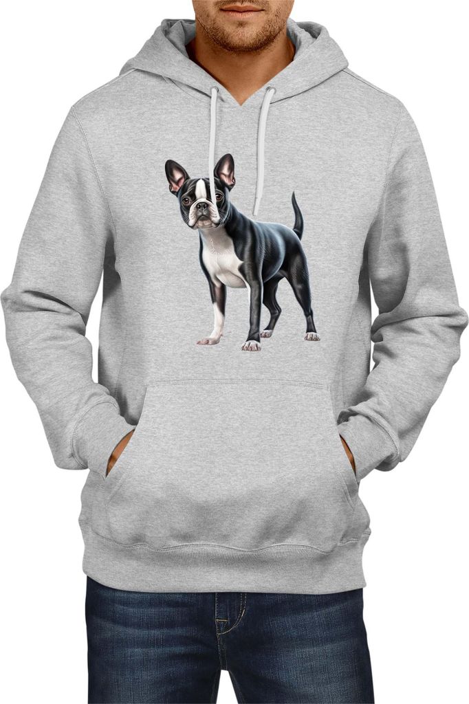 Herren Kapuzenpullover Dogs Breeds Boston Terrier Dog Breed 008, Man 2XL / Grau